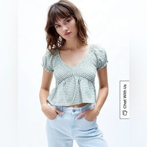 NWT PacSun LA Hearts V-Neck Babydoll Top green cropped peplum size small